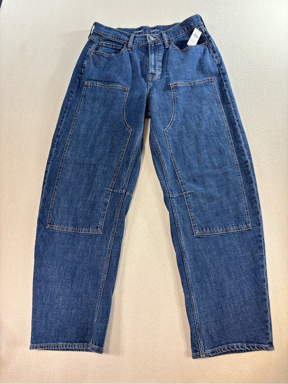 Old Navy Barrel Leg Jeans High Rise Patch Pocket Denim Size 10 NWT Blue - Picture 2 of 7